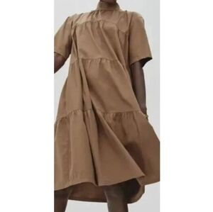 NWT Everlane Brown Contemporary Minimalist Tiered Dress M with pockets